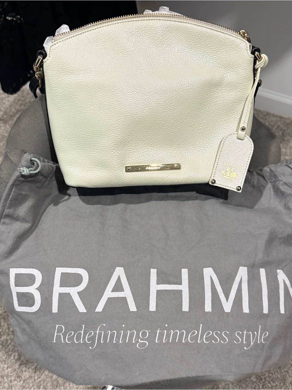 Brahmin Pebbled Leather Crossbody Bag in Ivory Cream